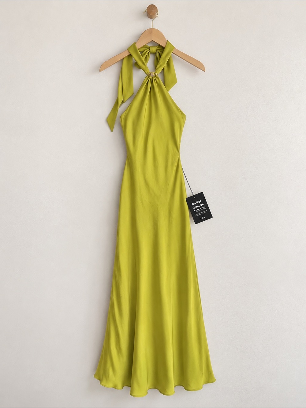 Lulus Lorissa Chartreuse Satin Halter Midi Dress (Size S)